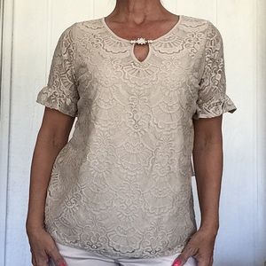 NOTATIONS NWT CREAM LACE RUFFLE SLEEVE TOP SIZE XL PETITE